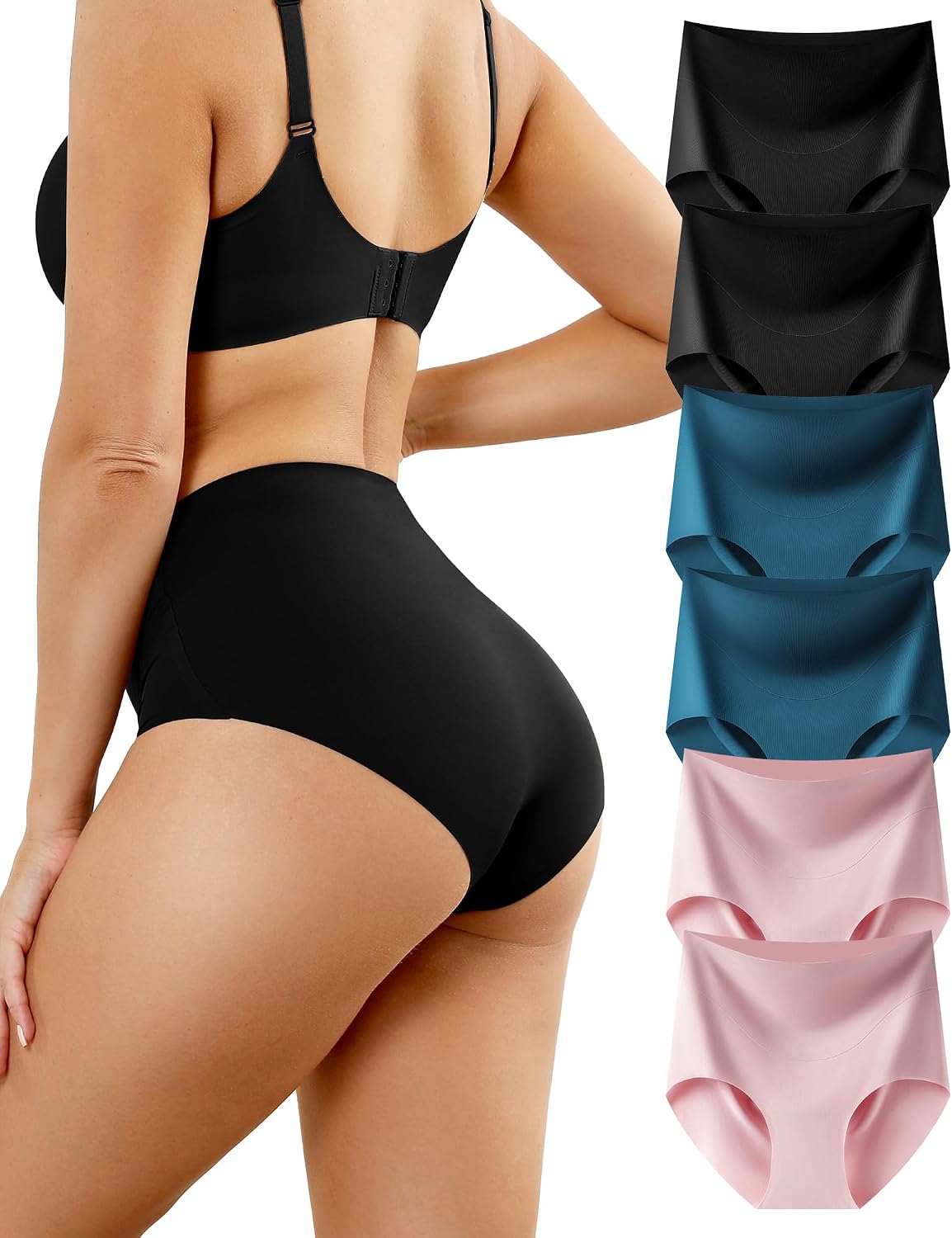 LEVAO Seamless High Waisted Underwear for Women No Show Full Coverage Panties Nuage Breathable Briefs 6 Pack