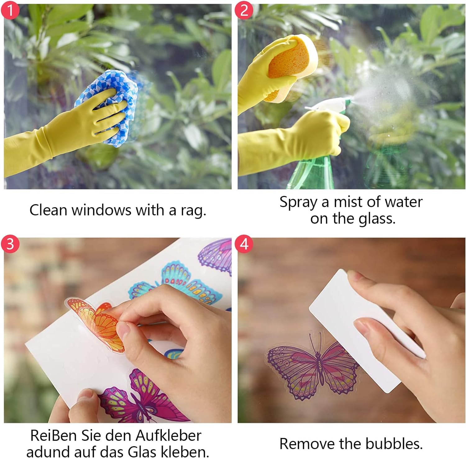 7-teilige Fensterbilder Schmetterlinge & Blumen – Statisch Haftend, Wiederverwendbar, Für Fenster & Fliesen