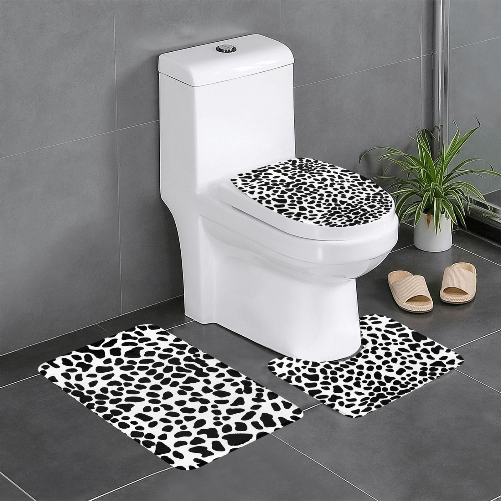 Tapis de bain léopard noir lot de 3 pour toilettes et lavabo 61x40cm