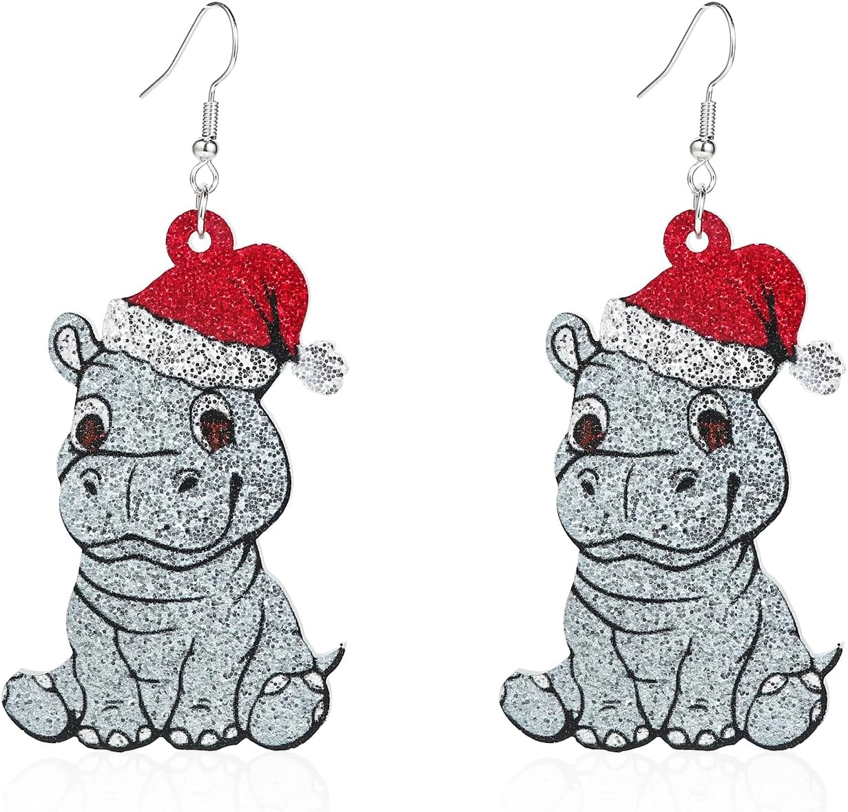 Christmas Wooden Earrings Cute Xmas Santa Claus Hippo Cow Hat Animals Drop Dangle Earrings for Women Lightweight Snowman Gingerbread Santa Tree Stud Earrings Holiday Jewelry Gift