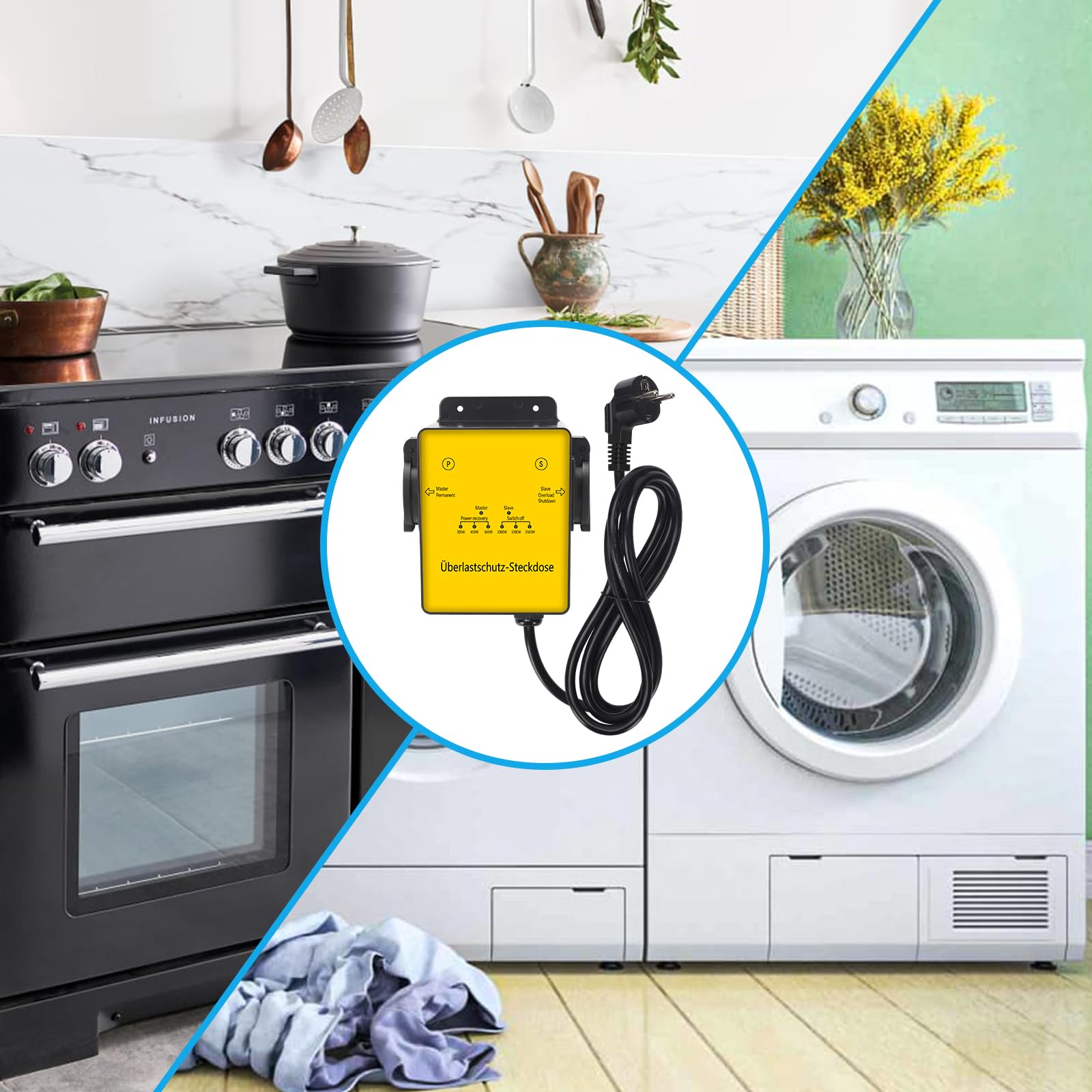 HAOC-01DE Regleta con Enchufes, Potencia Ajustable, Protección contra Sobrecarga y Recuperación Automática para Conectar Varios Dispositivos de Alto Rendimiento