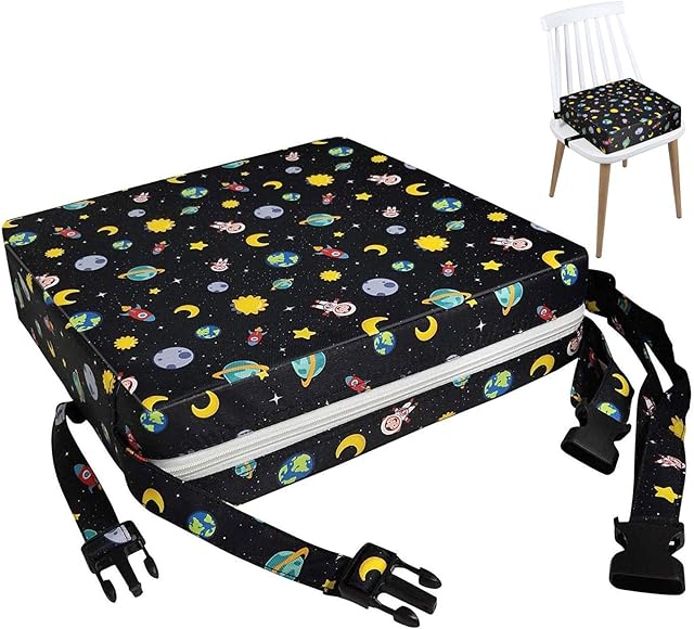 tacery Toddler Booster Seat for Table,Dining Chair Heightening Cushion - Washable Kids Booster Seat with 2 Straps and Safety Buckle for Dining Table, Portable Increasing Cushion