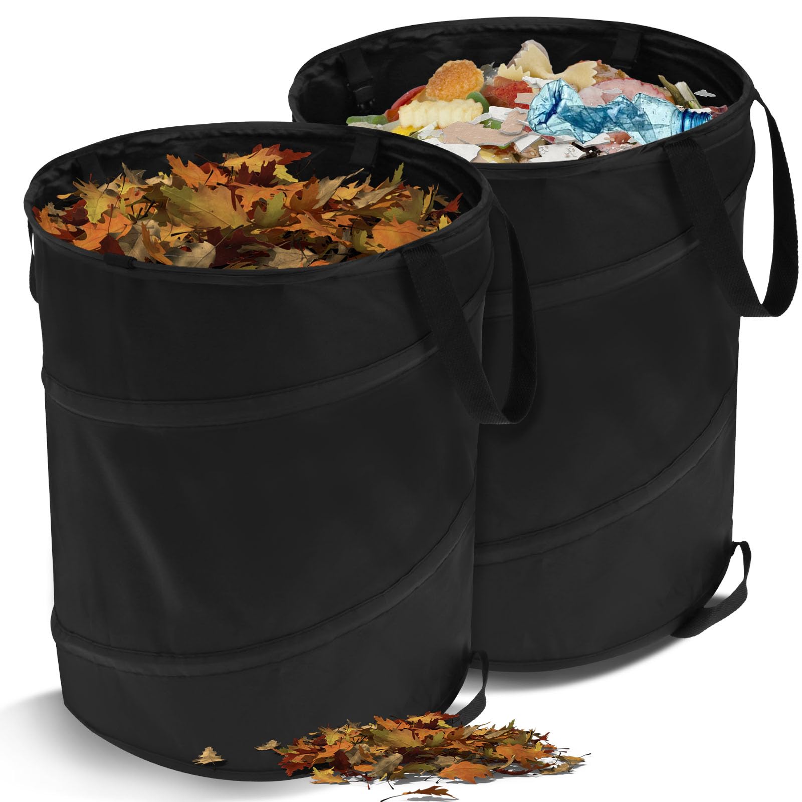 Sutowe 2Pcs Leaf Waste Bag 10 Gallon Collapsible Garden Tote Pop Up Trash Can Space Saving Camping Waste Bin Multifunctional Yard Waste Container For Leaf Toy Clothes