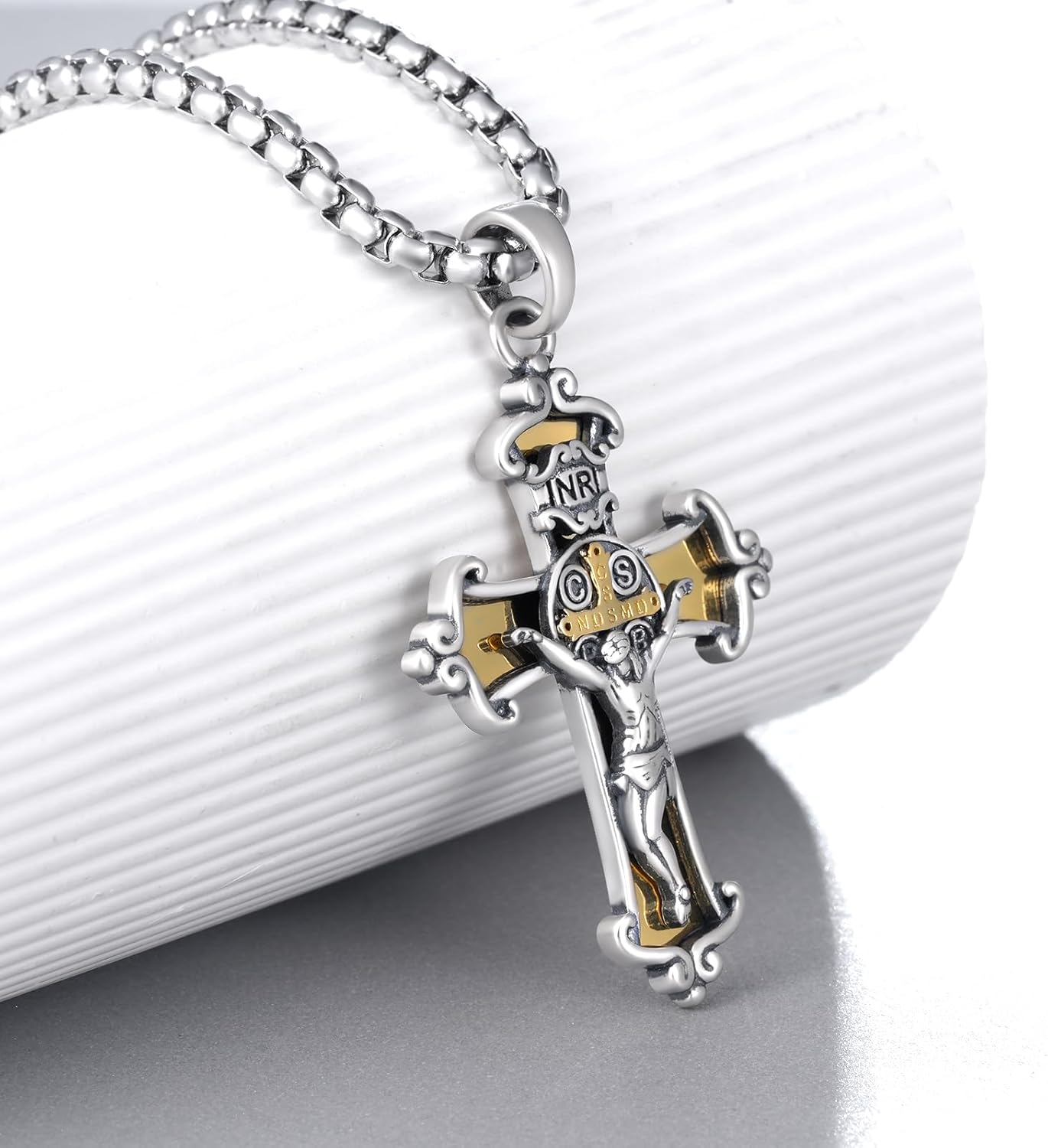 St Benedict Crucifix Necklace 925 Sterling Sliver Crucifix Necklace Catholic Jewelry Gifts for Men - Image 2