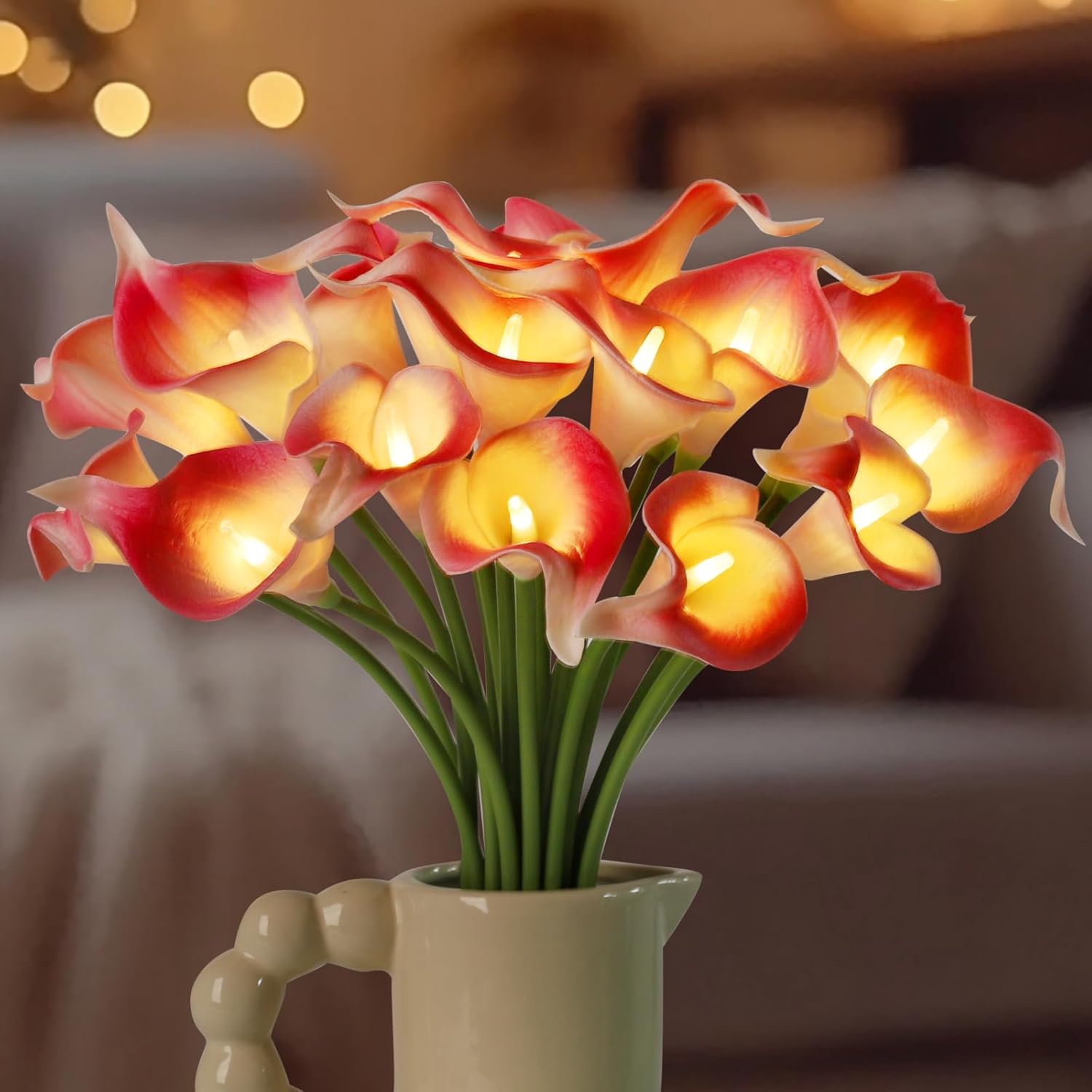 20pcs Lighted Artificial Calla Lily Bouquet Lamp Faux Floarl Night Light Real Touch Flower Night Lamp LED Calla Lily lighted Artificial Flower for Holiday Gifts Home Kitchen Decor(Pink, No Vase)