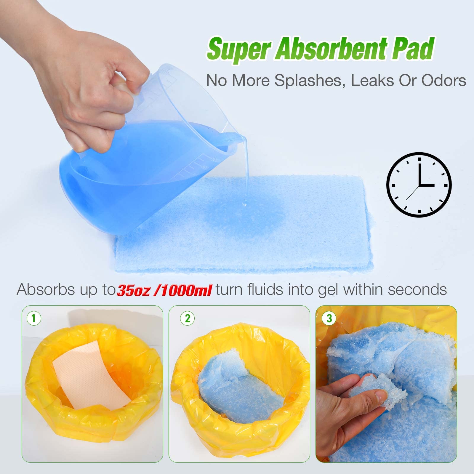 Forros para inodoro con almohadillas súper absorbentes, 60 unidades, ajuste universal, bolsas de basura desechables para sillas de inodoro portátiles estándar