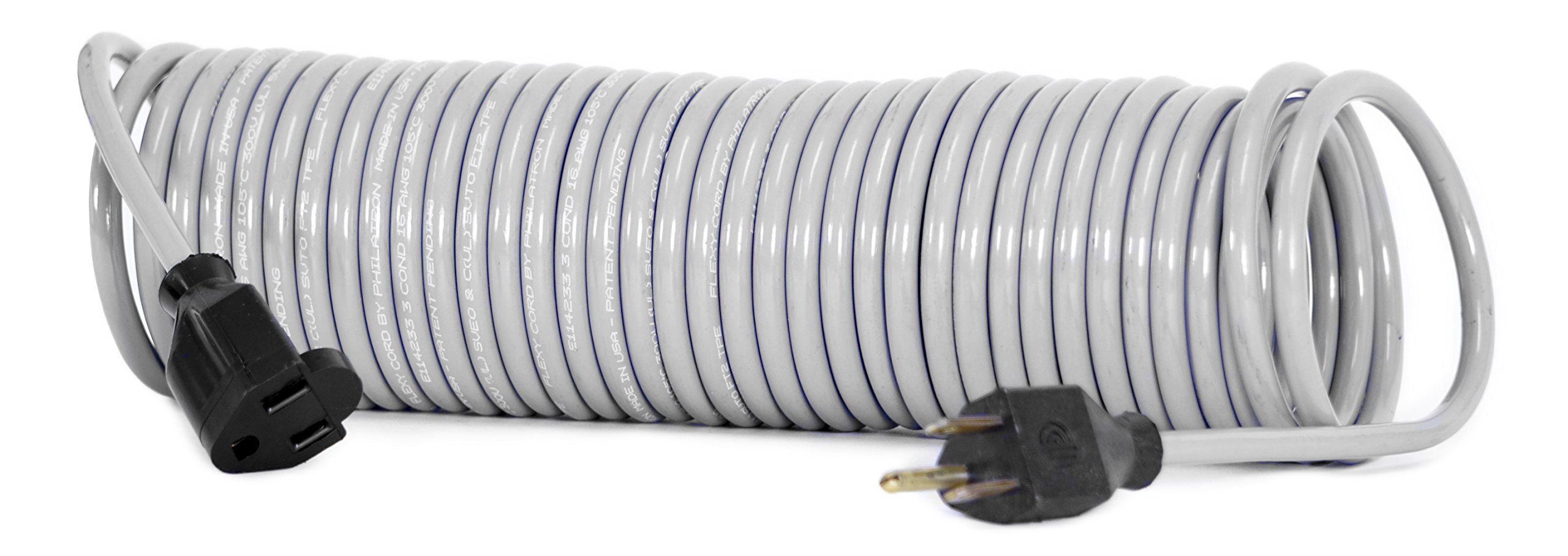 Philatron Flexy Coiled Extension Cord 16 Gauge 13 Amps - Extends From 10 In. To 20 Ft.