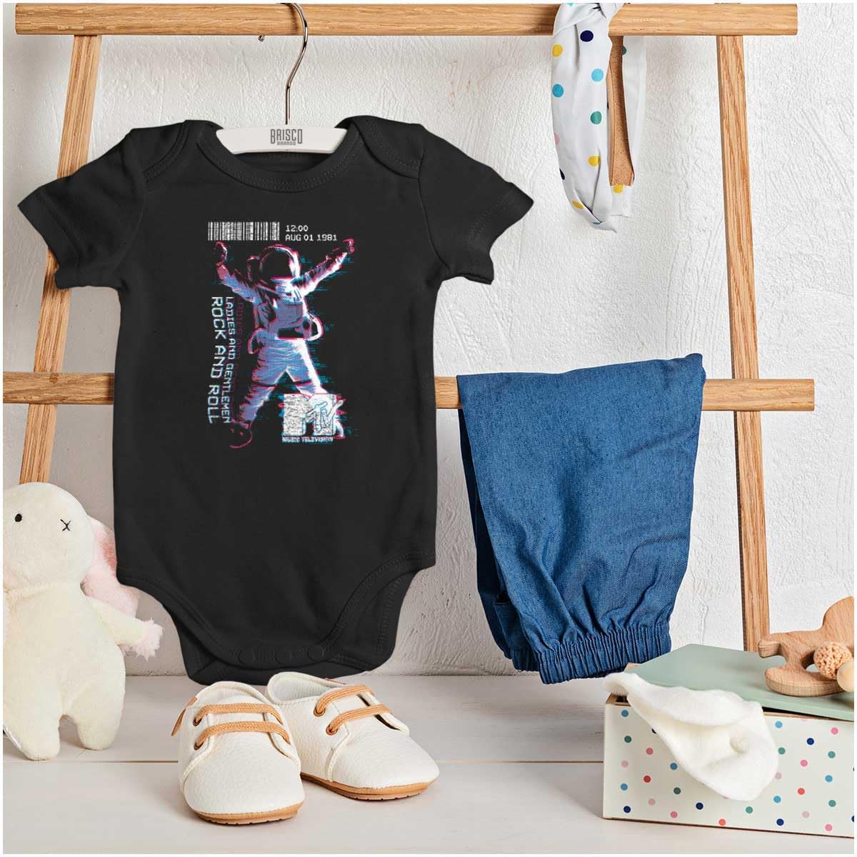 Brisco Brands MTV Glitch Rock and Roll Moon Man Baby Romper Boys or Girls