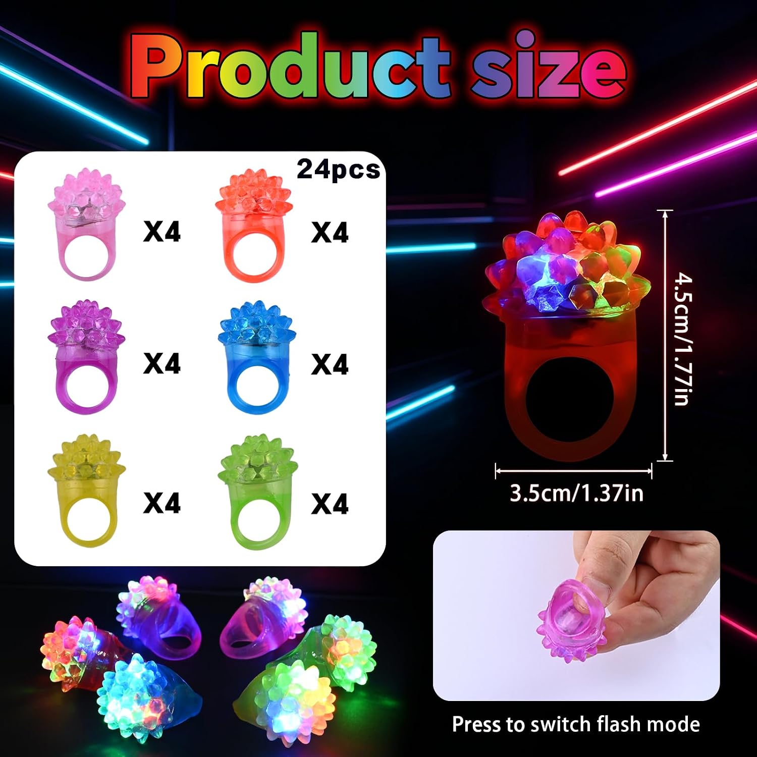 24 Pack LED Light Up Rings Party Favors for Kids, Soft Rubber Flashing Glow Rings, Shape for Birthday Goody Bag Fillers, Neon Party Supplies, Glow in The Dark Classroom Prizes (Strawberry Light Ring)