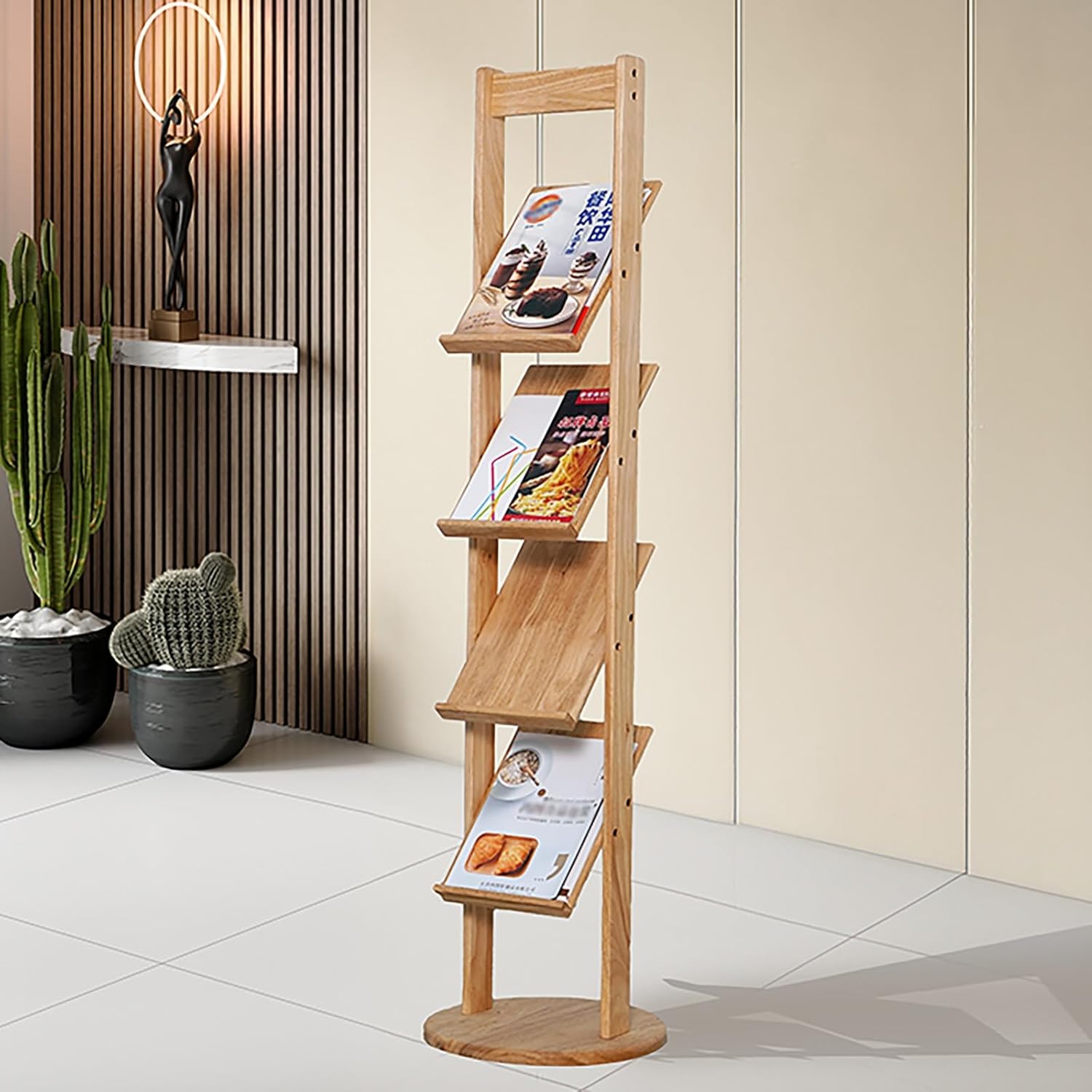 4-Tier Magazine Rack - Standing Literature Display Stand, Brochure Organizer for Magazines and Publications, Convenient Installation for Reception Areas