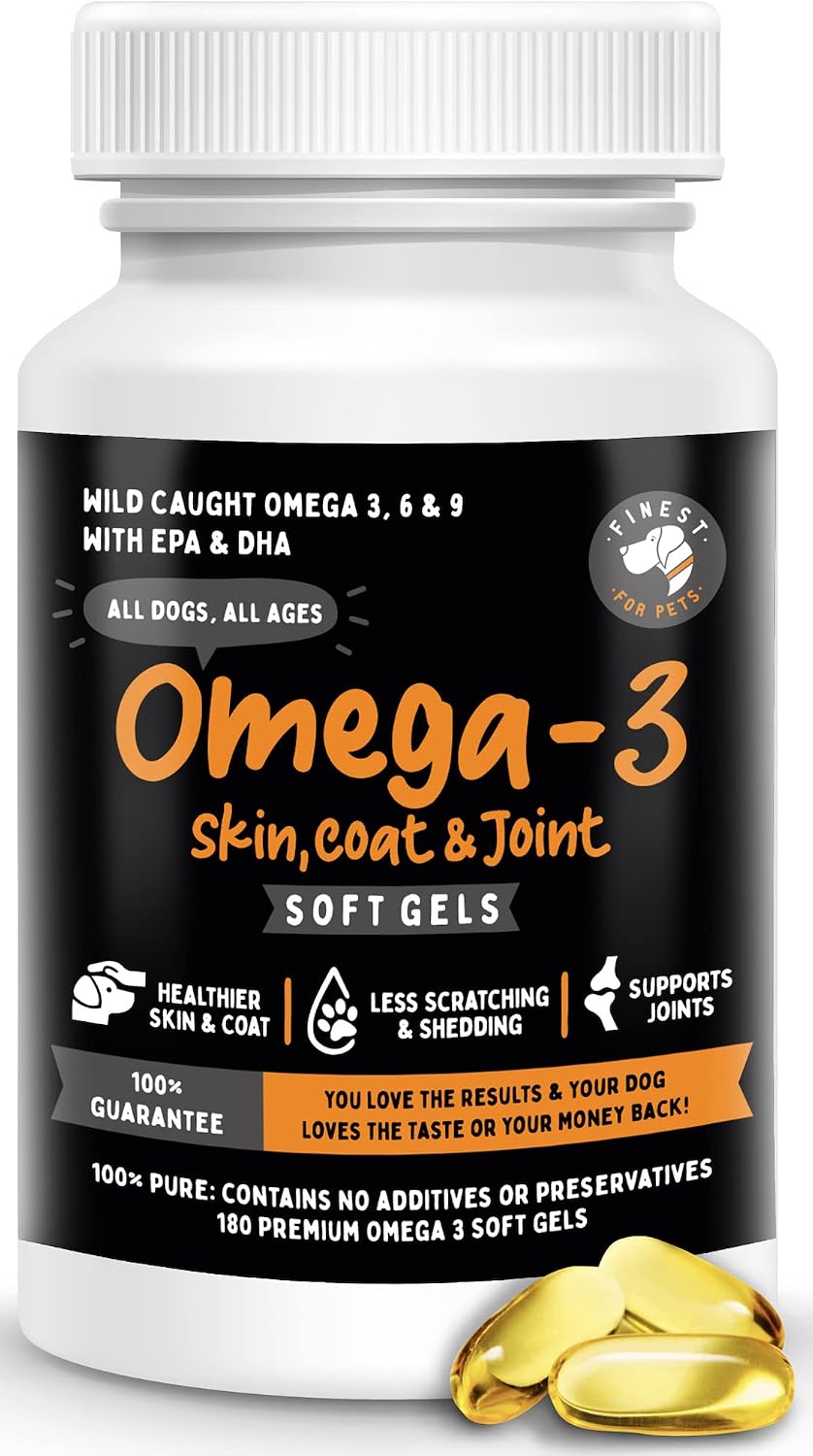 100% Pure Omega 3 Fish Oil for Dogs - Soft Gels for Skin, Coat & Joints. Reduces Scratching & Shedding. from Wild Fish - Better Source…