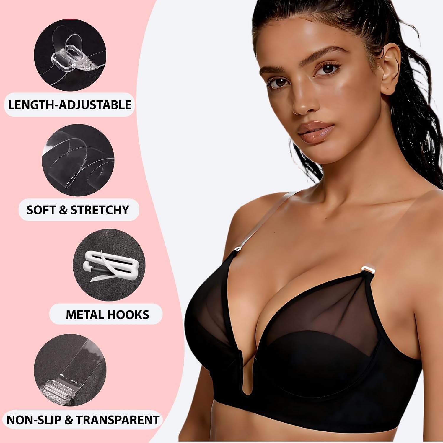 3 Pairs Clear Bra Straps + 12 Pieces Bra Strap Clips for Any Outfit image 5