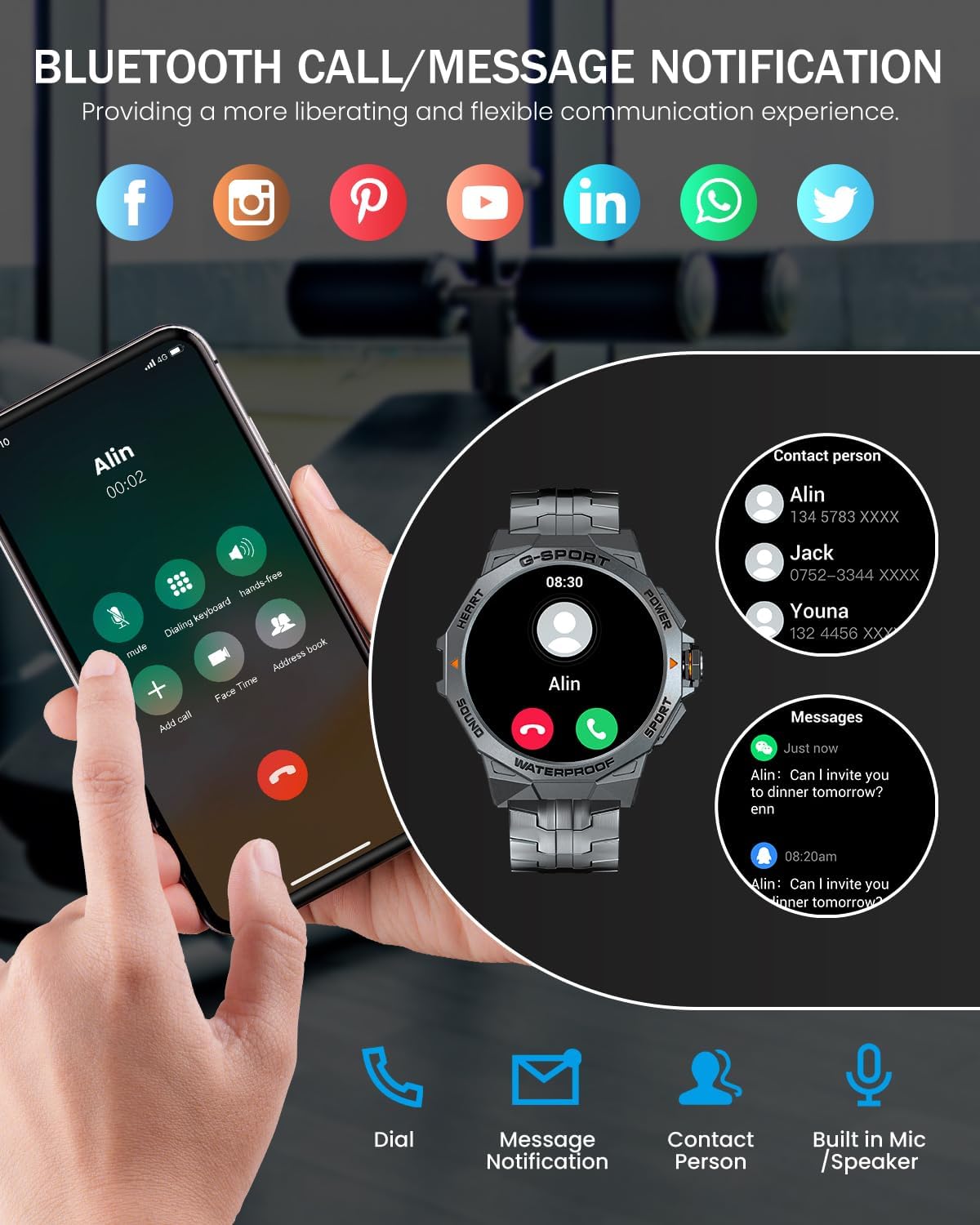 Military Smart Watch for Men with Bluetooth Call, 1.43" AMOLED Screen Smartwatch with Heart Rate/Sleep Monitor, IP68 Waterproof Fitness Tracker with 100+ Sport Modes for iOS Android