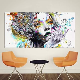 SW-ARTISAN Modern Canvas Art Girl With Flowers Wall Pictures Prints For Living Room Modular Pictures Home Decor Frameless,...