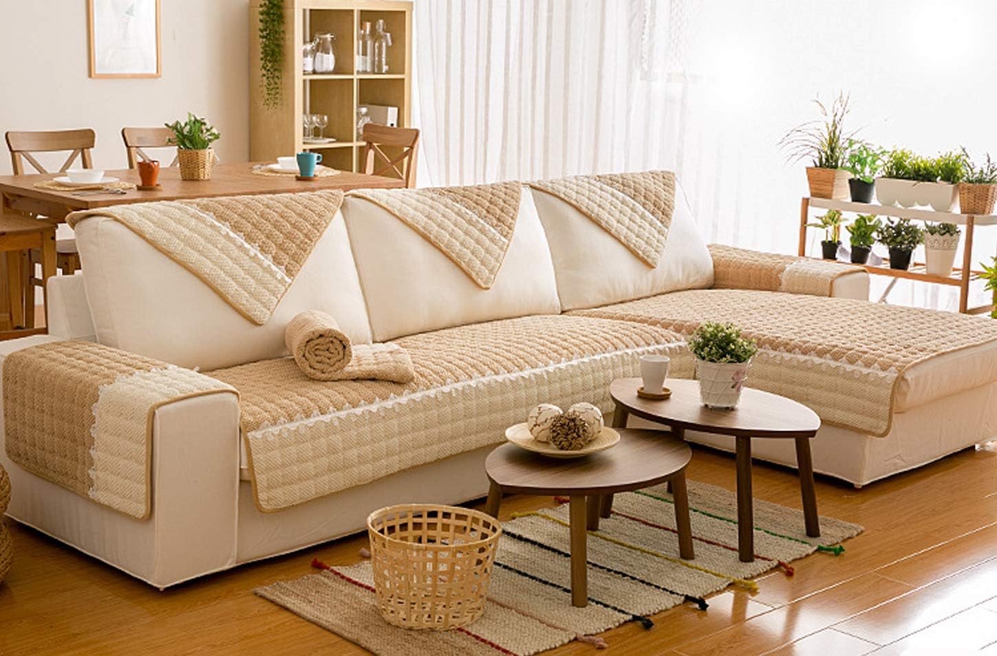 Couch Cover, Sofa Cover, Quilted Sectional Couch Covers Washable Sofa Slipcover for Dogs Cats Pet Love Seat Recliner (Sold by Piece/Not All Set)(Khaki,43" Wx106 L)