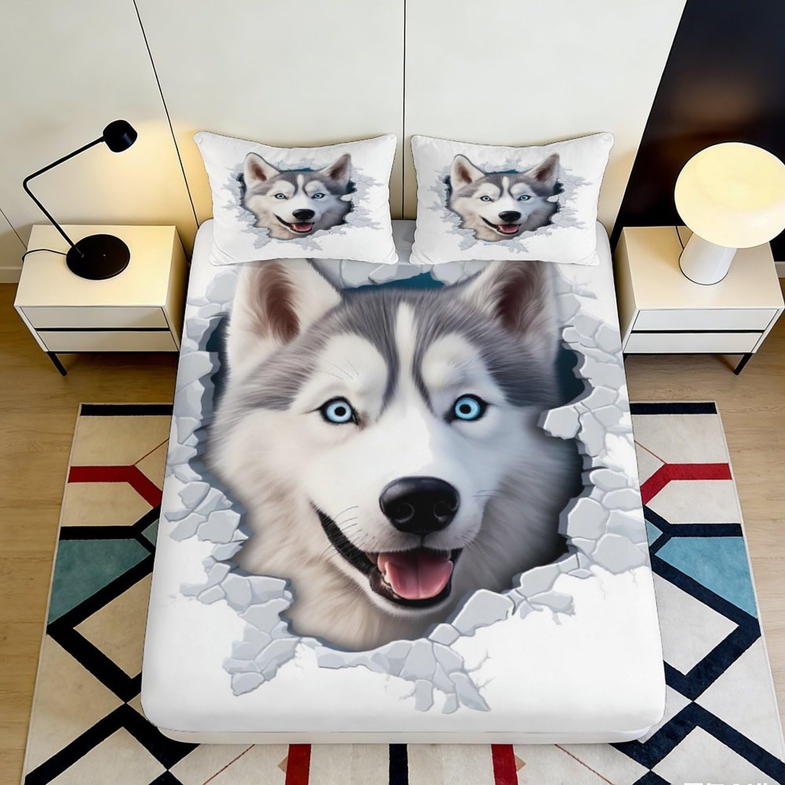 Uxinyoume Style-6 3D Printed Husky Dog Fitted Sheet Microfiber Soft Breathable Animal Pattern Bed Cover For Bedroom Guest Room Decor 90X200x25cm