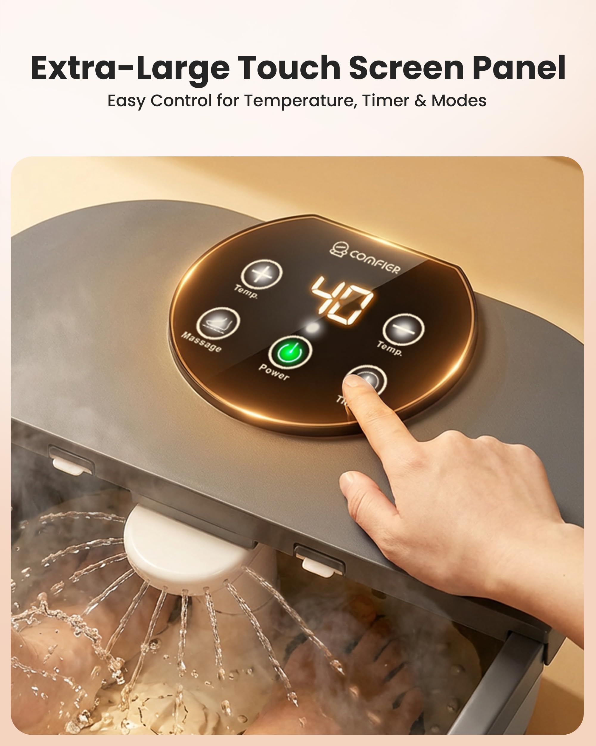 COMFIER Pediluvio Massaggiatore Piedi Elettrico con Calore e Massaggio Rotante Automatico, Getto d'Acqua a 180°, Ampio Display LED, Piastre Massaggianti Rimovibili, Regalo per Familiari e Amici