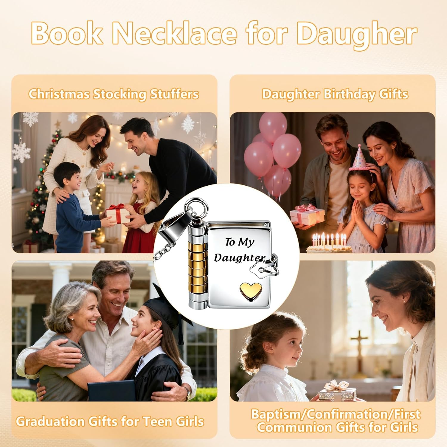 VANLOVEMAC Book Necklace for Daughter to My Daughters Necklace from Mom Dad Valentines Day Gifts for Daughter Girls Baptism Confirmation Gifts for Teen Girls 18th Birthday Stocking Stuffers - Image 4