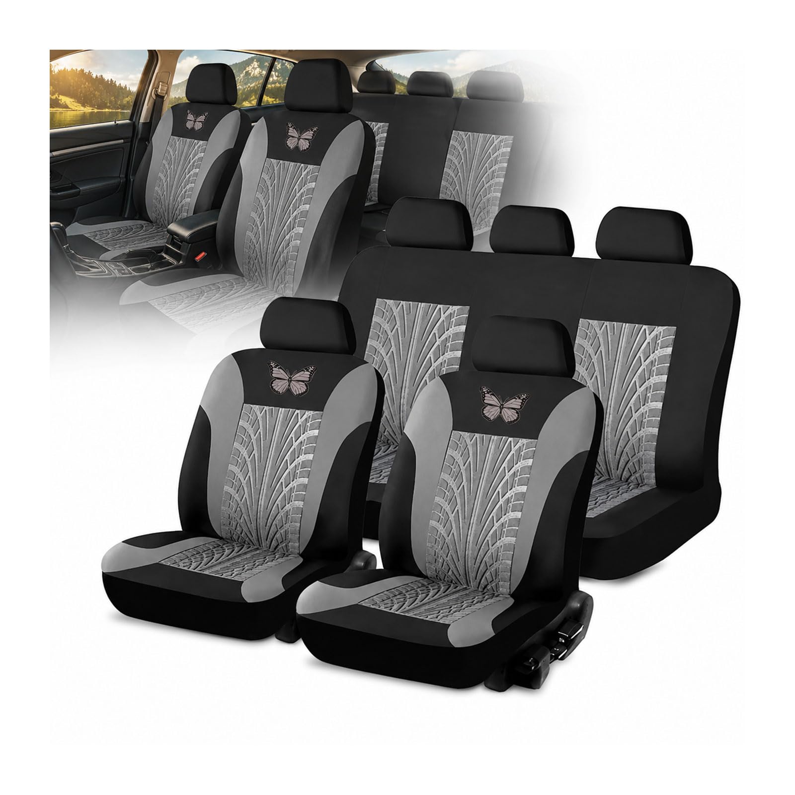Housse de siège auto papillon grise compatible airbags pour Benz EQA 2021-2025