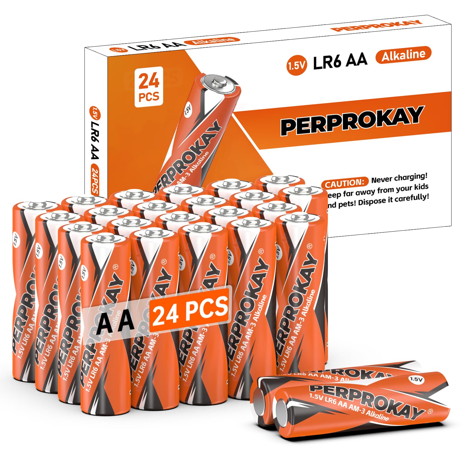 perprokay Aa Batteries， Alkaline Aa Batteries 24pack, 10 Years Shelf Life Double A Batteries for Office Devices, Household Devices