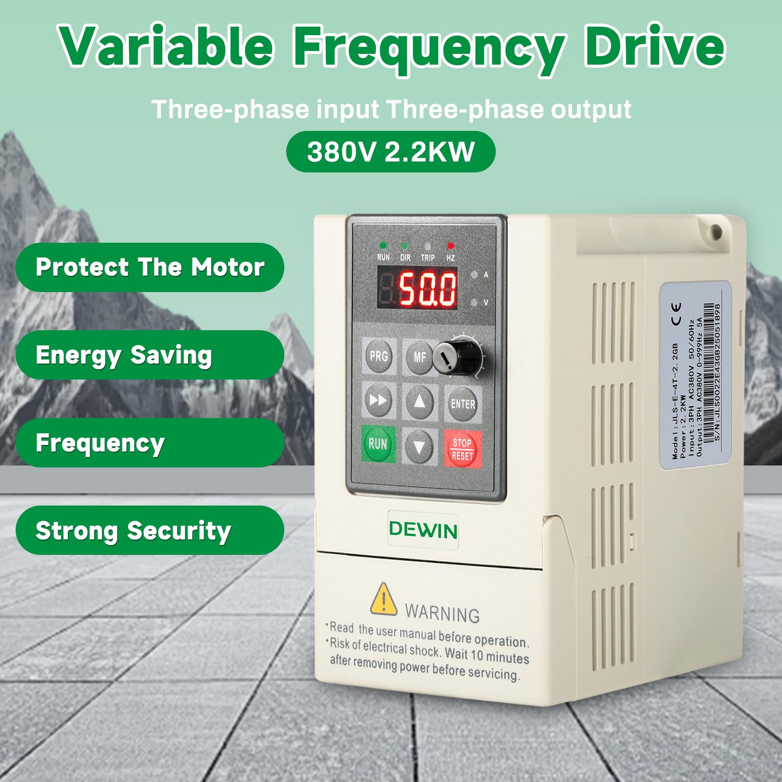 DEWIN Inverter per Motori Trifase 380V 2.2KW Azionamento a Frequenza Variabile VFD 380V Ingresso trifase Uscita trifase Convertitore di Frequenza VFD Regolatore di velocità del Motore(Size : 2.2kW)