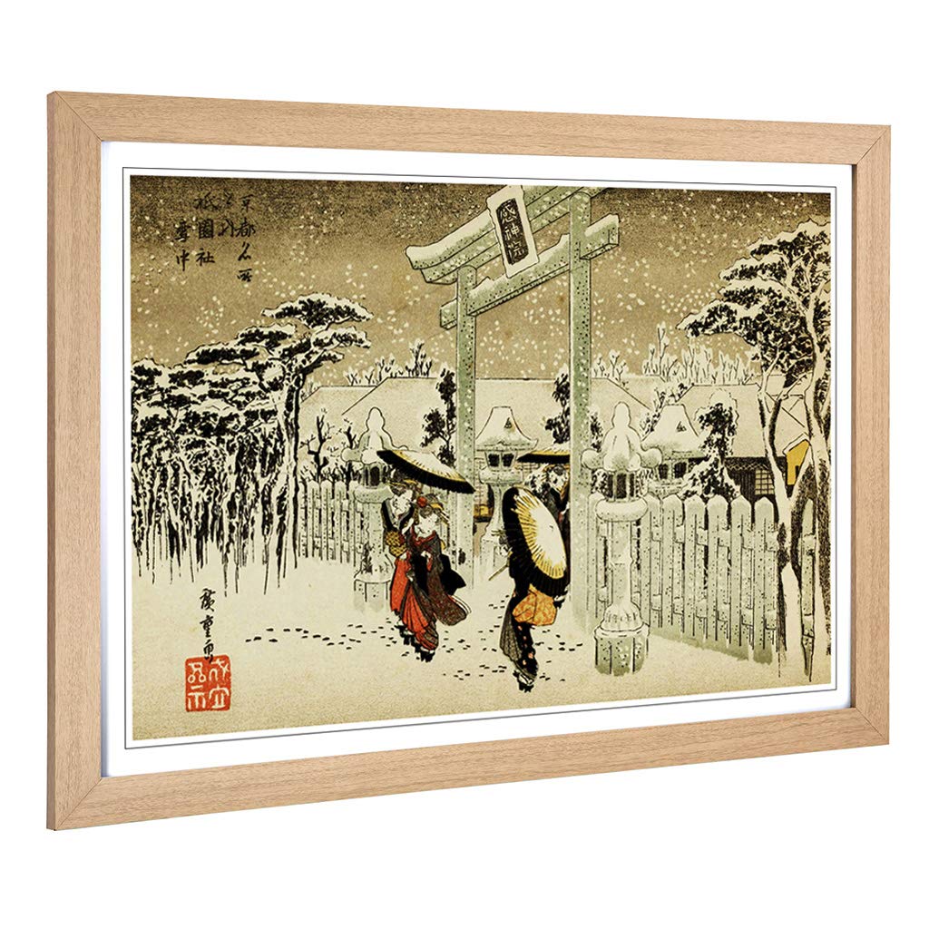 Big Box Art Framed Print of Hiroshige Ichiryusai Shinto Temple Kyoto Japanese Oriental Design | Wall Art Picture| Home Decor for Living Room, Bedroom, Office, Oak, A2 / 24.5x18 Inch / 62x45cm
