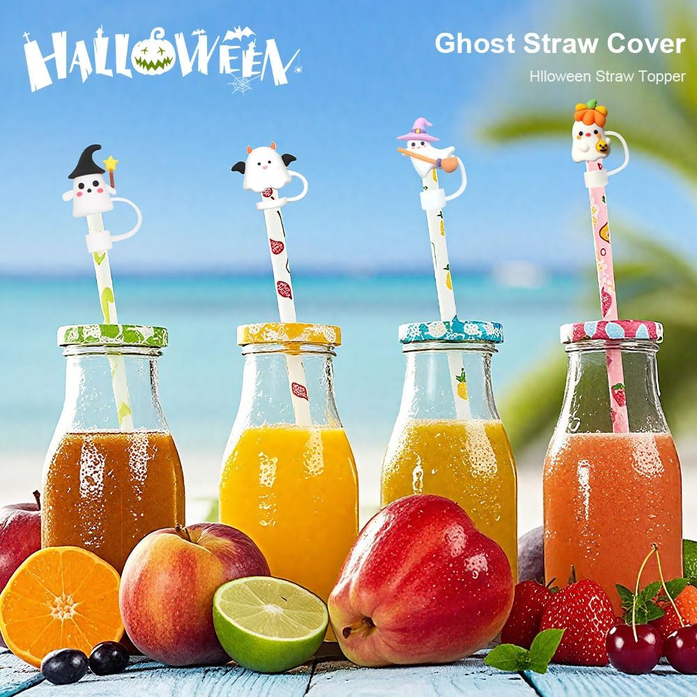 6pcs Halloween Ghost Straw Cover Cute White Ghost Straw Topper 10mm Silicone Straws Accessories 30&40 Oz Drinking Straws Tip Covers For Halloween Water Cups Decoration - Image 4