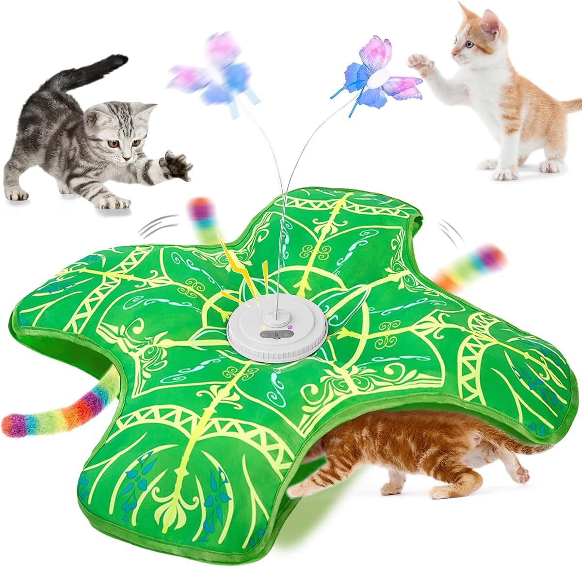 Interactive Cat Toys for Indoor Cats,Automatic Kitten Tunnel Toys | Rechargeable Touch Activated, Hide and Seek Design, Colorful Fluffy Tail & Butterfly, Cat Enrichment Toy for Bored Cats