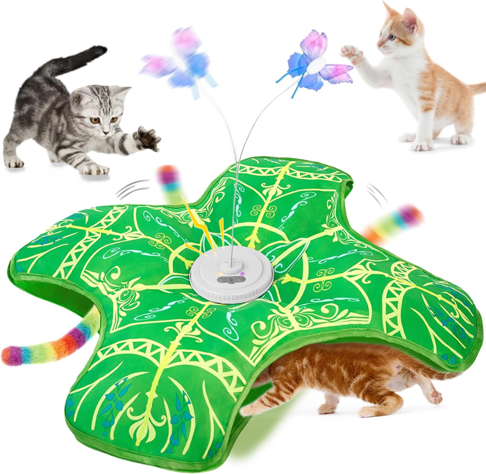 Interactive Cat Toy for Indoor Cats, Rechargeable Touch Activated Hide and Seek Toy with Fluttering Butterfly