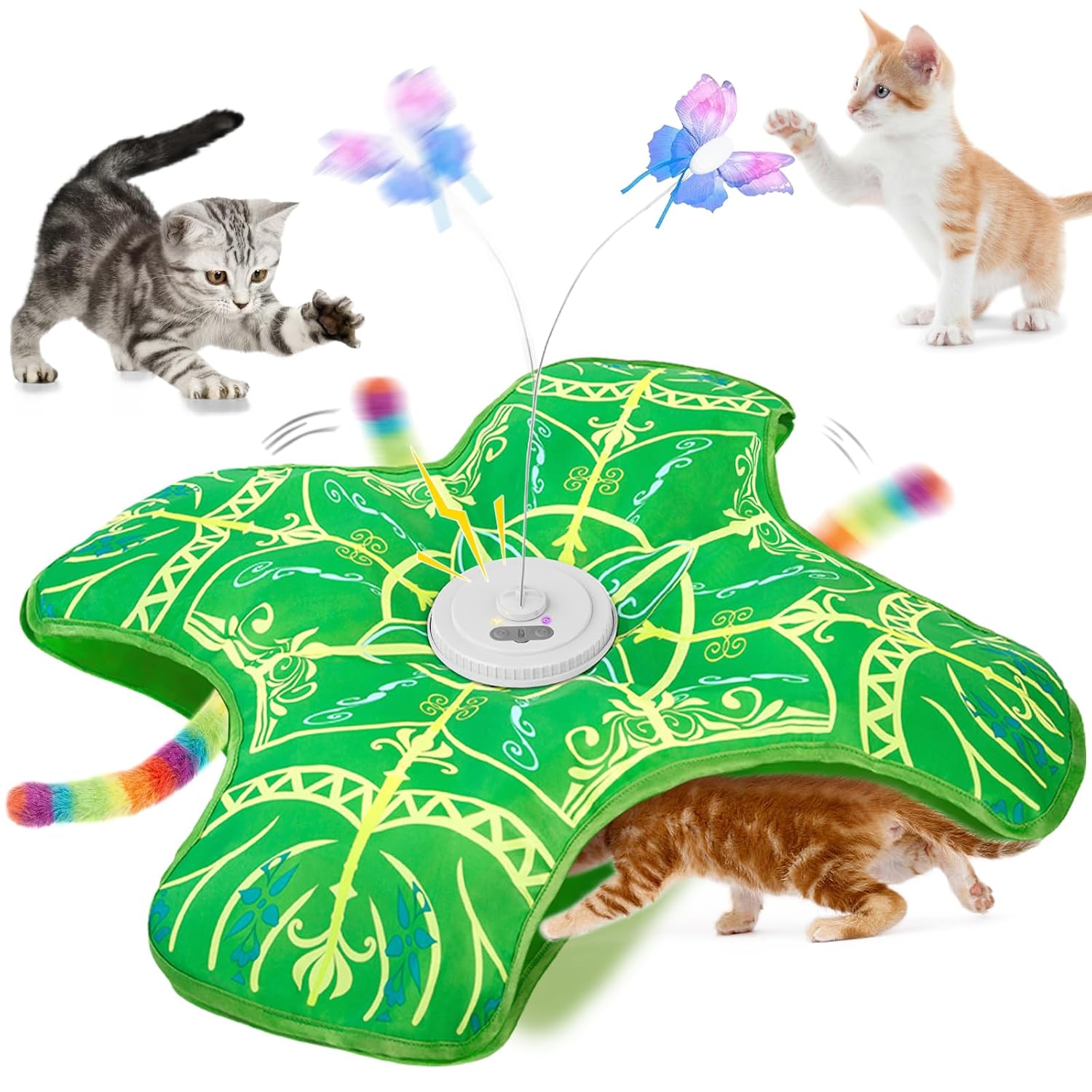 Interactive Cat Toys for Indoor Cats,[Newly Upgraded] Rechargeable Touch Activated Hide and Seek Kitten Toys for Bored Indoor Adult Cats with Fluttering (Green)