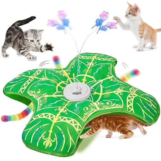 Interactive Cat Toys for Indoor Cats,[Newly Upgraded] Rechargeable Touch Activated Hide and Seek Kitten Toys for Bored Indoor Adult Cats with Fluttering (Green)