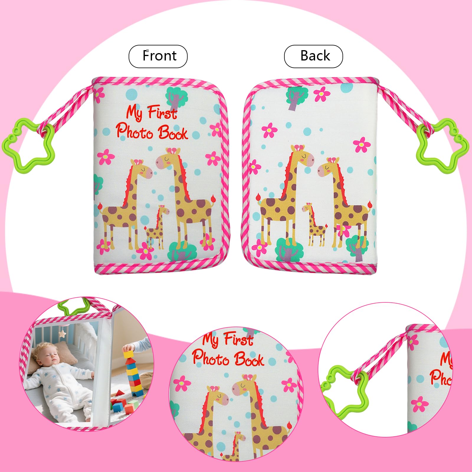 Vxcbad Baby Photo Album Holds 17 6x4 Pictures,Baby Photo book Soft Cloth Family Book - Image 3