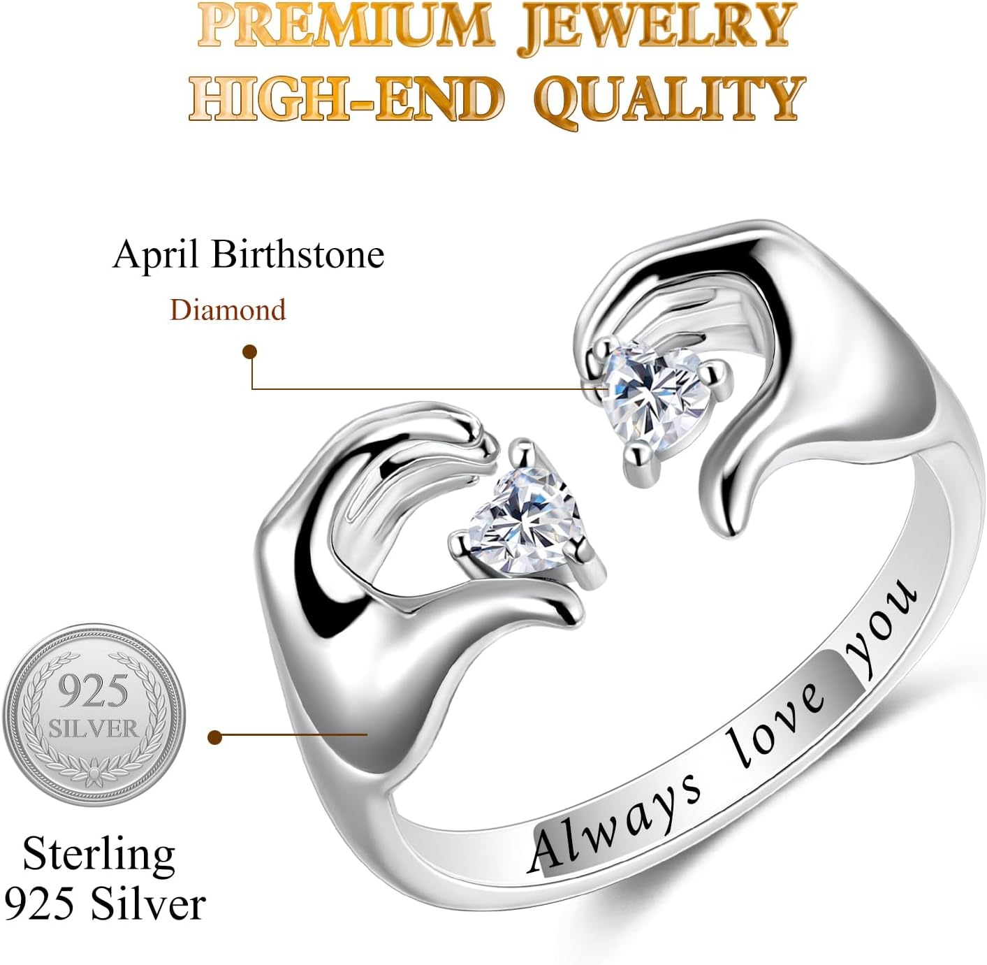 Heart Claddagh Rings, Sterling S925 Silver, Mother Daughter Ring, Promise Ring For Girlfriend, Best Friend Ring, Friendship Rings, Birthstone Ring, Always Love You