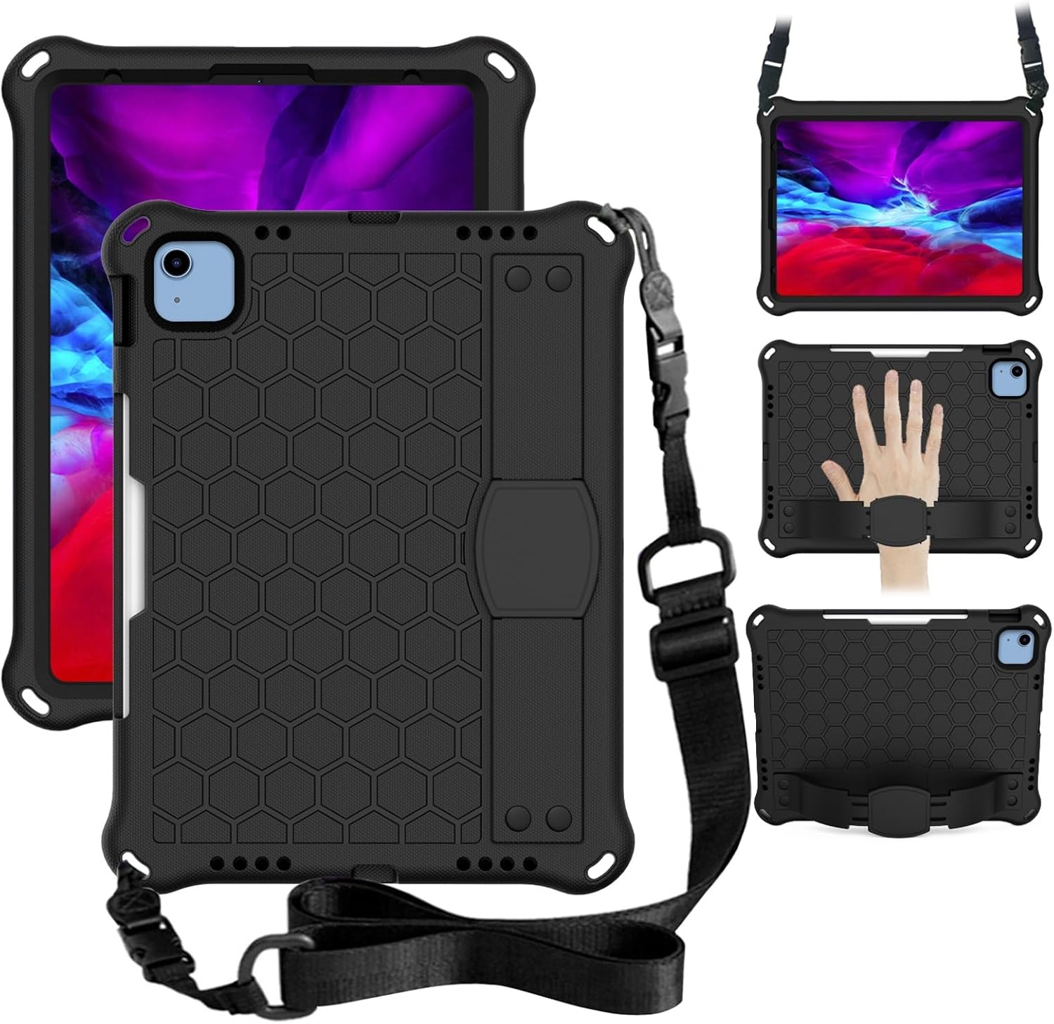 Tablet PC Bags Cases Sleeves Case Compatible with iPad (A16) 11th Generation 2025 Tablet Case for Kids, rugged Lightweight EVA Shockproof Protective Handle Stand Cover Honeycomb Heat Dissipation(Black