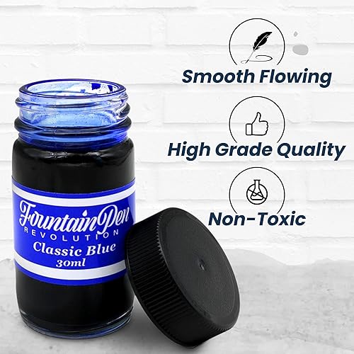 Miniatura 3 de FPR Classic Blue - Tinta para pluma estilográfica, botella de tinta azul saturada de 1.0 fl oz para escritura suave y sin esfuerzo, tinta de