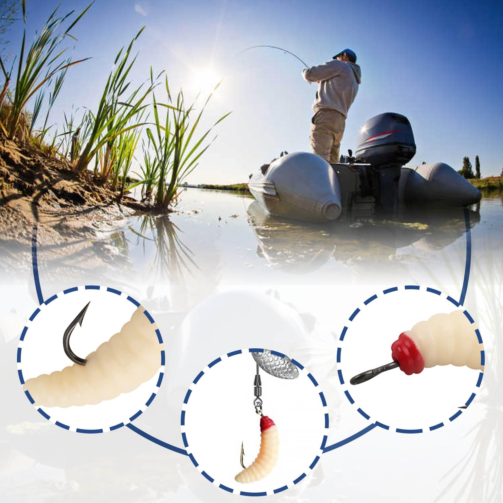 YINETTECH 12pcs Rubber Maggots Fishing Baits 20mm Rubber Bait Worms with Hook for Fishing Freshwater and Saltwater Fish Trout Crappie Pan Fish - Image 3