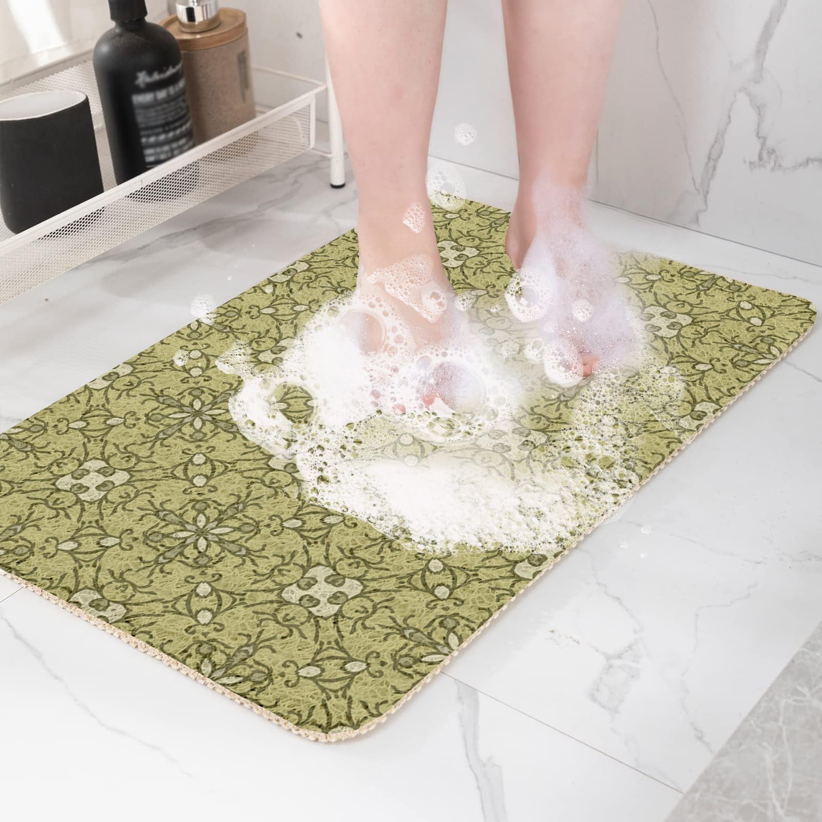 Tappetino da doccia antiscivolo, 120 x 160 cm, morbido, comodo, sicuro, antiscivolo, per vasca da bagno e zone umide, solo per cabine doccia sopra la salvia
