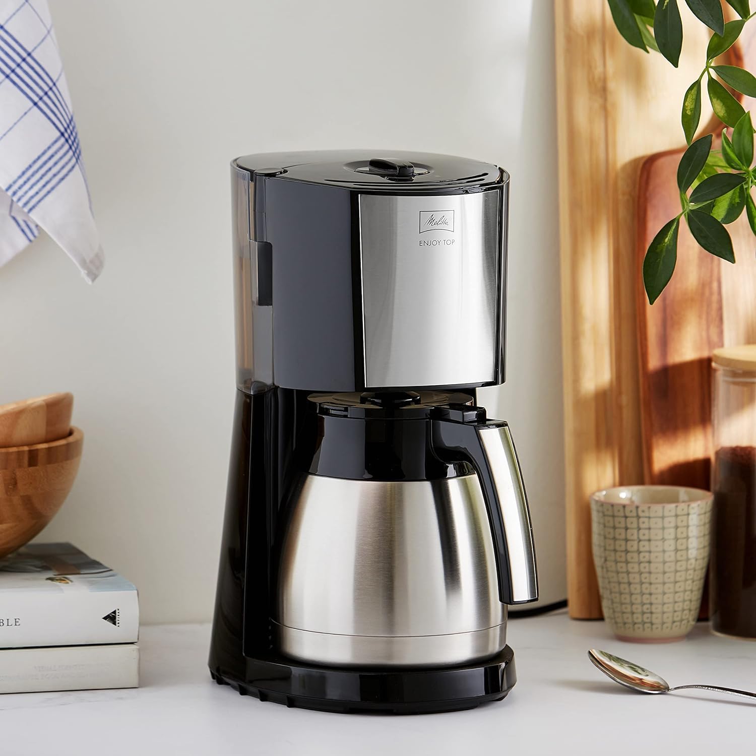 Melitta Cafetière à Filtre avec Verseuse Isotherme en Acier Inoxydable, Noir/Acier Brossé, 1017-08