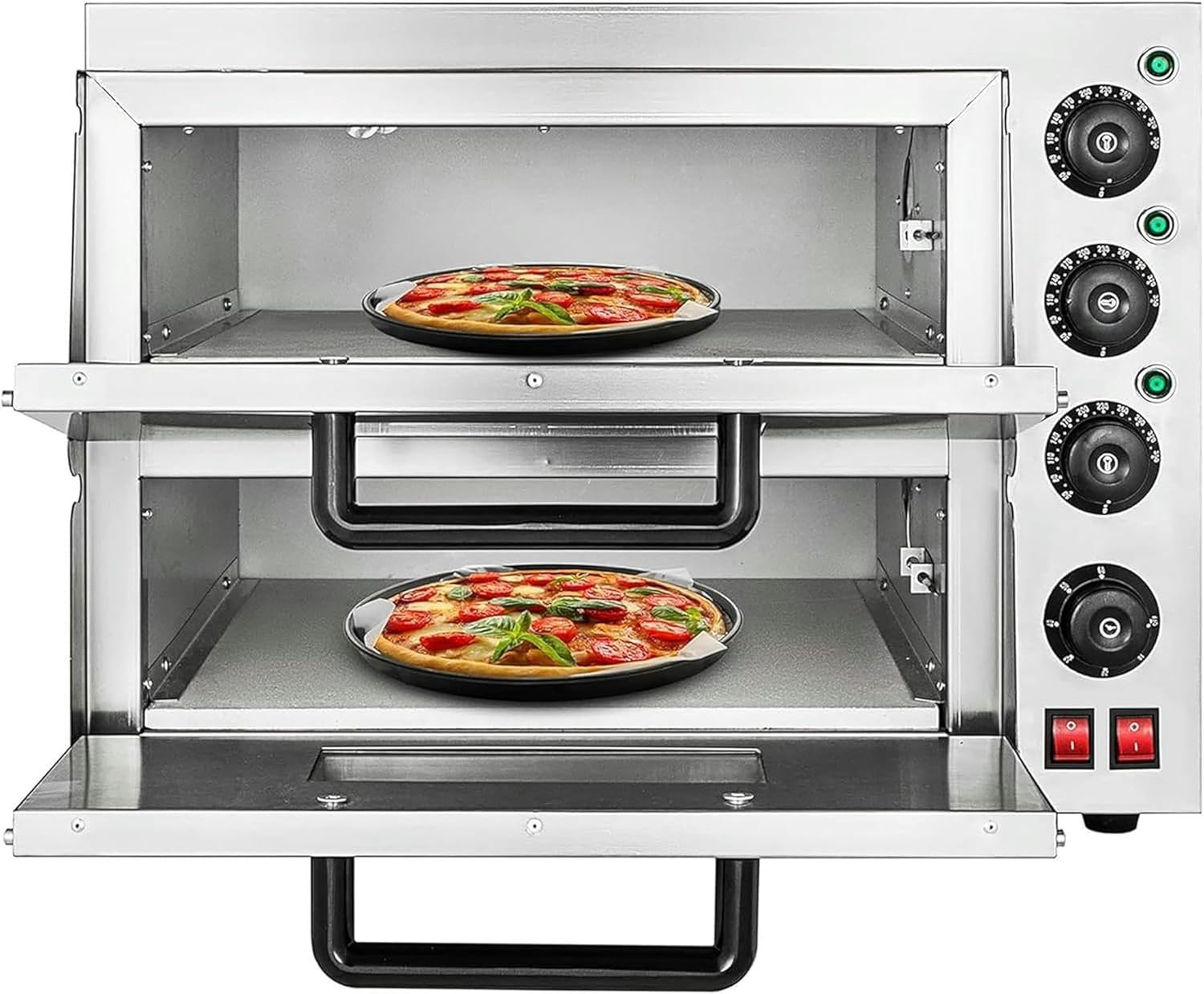 Electric Pizza Oven Single/Double Deck Commercial Pizza Drawer Toaster Oven Countertop Stainless Steel Construction with Explosion Proof Lamp and Cooling Holes for Restaurant Home Party