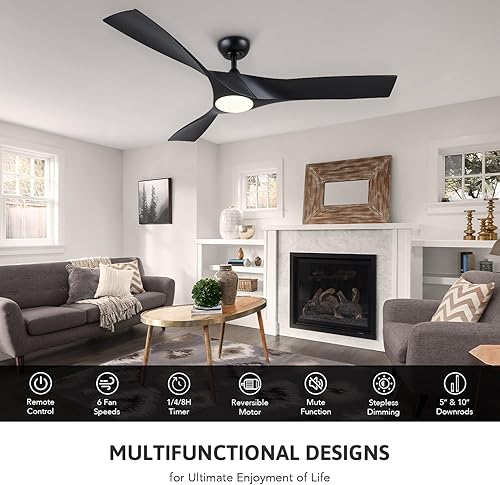 Miniatura 2 de VONLUCE Ventilador de techo con luz y control remoto, ventilador moderno de 52 pulgadas con motor de CC silencioso de 3 aspas para dormitorio, sala