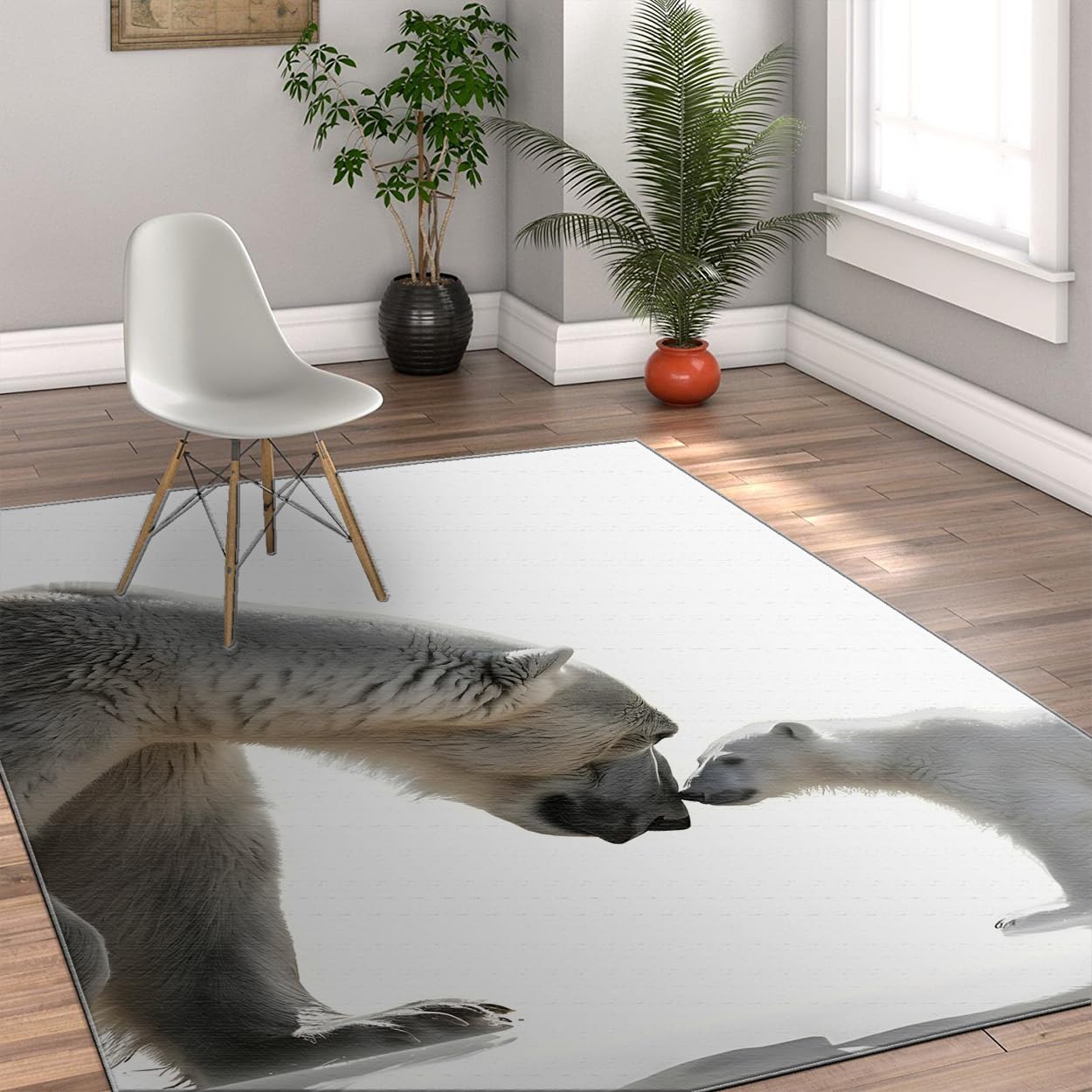 Białe dywaniki dla zwierząt 60 x 120 cm śliczny wzór niedźwiedzia polarnego antypoślizgowy z gumowym podkładem Cienki zmywalny dywanik do sypialni przedszkola wystrój pokoju dziecięcego