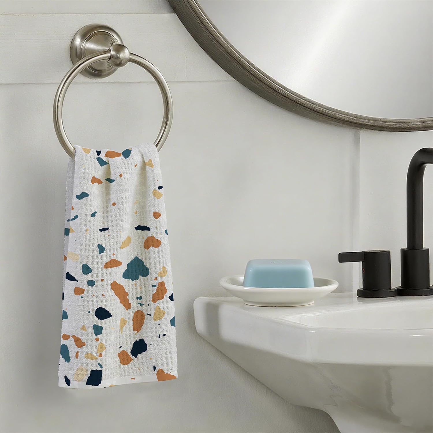 2 Pack Hand Towels Terrazzo Modern Marble Kitchen Towel Absorbent Decorative Towels Set for Drying,Cleaning,Cooking,Bathroom,Holiday 16x24 Inches - Image 6