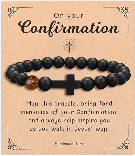 To Mens Boys Beaded Cross Bracelet Gifts for Dad, Bonus Dad, Uncle, Son, Nephew, Grandson - Fathers Day Birthday Christmas Gifts First Communion