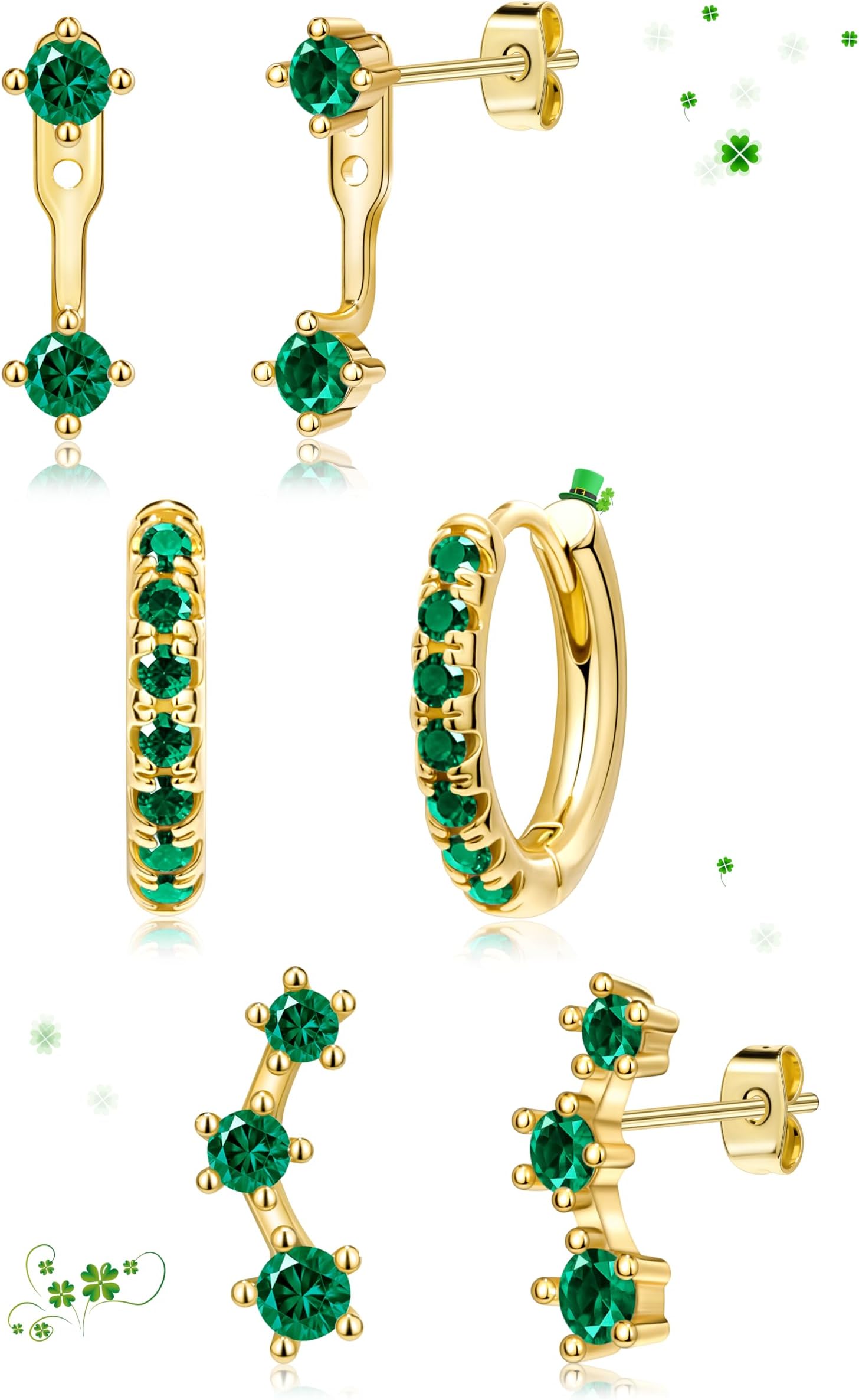 3 Pairs Dainty Small Earrings for Women Trendy, Birthstone Stud Huggie Hoop Jacket Stack for Cartilage Helix, Gold Plated Hypoallergenic Cute Women Fashion Accessories Western Jewelry Gifts