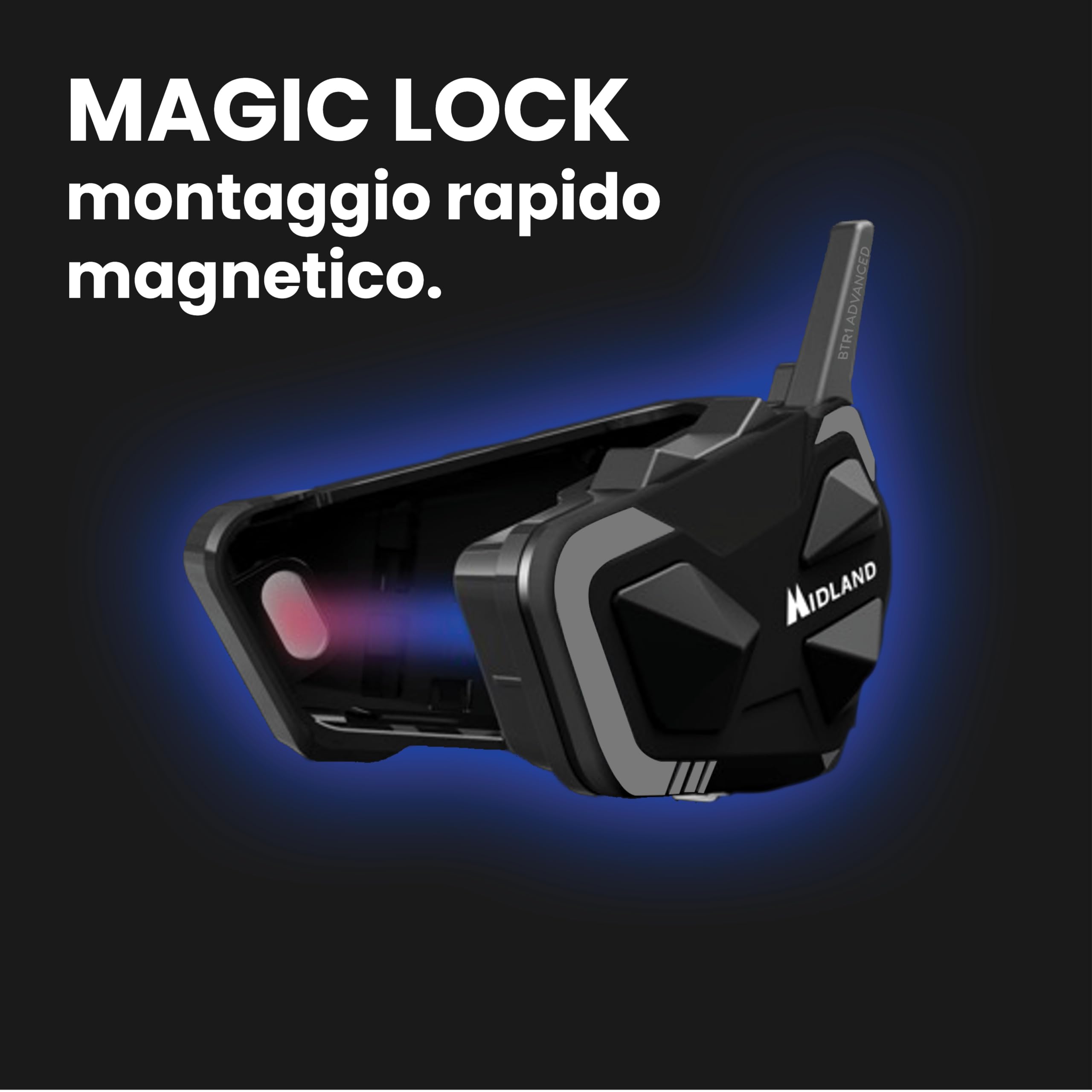 Midland - Interfono Moto Bluetooth BTR1 Advanced X, Auricolare Casco Moto, Portata 1200m, Conversazione tra 4 Persone, Connessione Universale Smartphone/GPS/Musica, Audio RFC Professionale