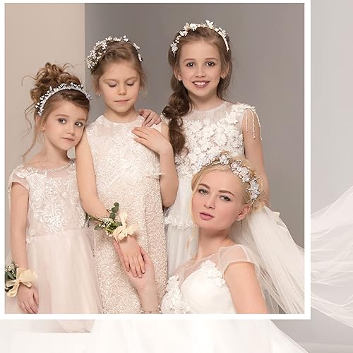 Miniatura 7 de 4 piezas de diadema de princesa para niña, diadema de cristal con perlas de vid, novia, dama de honor, diadema de flores y diamantes de imitación,