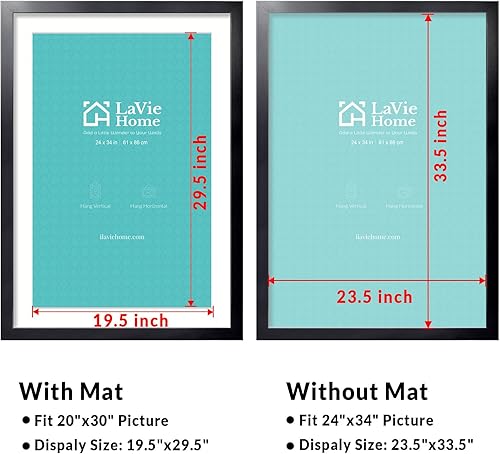 Vista 379 de LaVie Home - Portarretratos de 18 x 24 pulgadas, fotos de 16 x 20 pulgadas con paspartú, de 18 x 24 pulgadas sin paspartú, plexiglás pulido, Negro