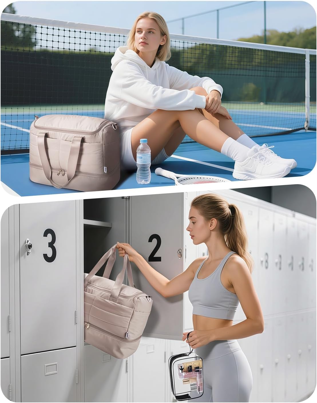 WANDF For Spirit Airlines Personal Item Bag 18x14x8, Lightweight Puffer Travel Duffle Bag for Women with Shoe Compartment & TSA Toiletry Bag Gym Hospital Carry-On Weekender Overnight (Khaki) - Image 6