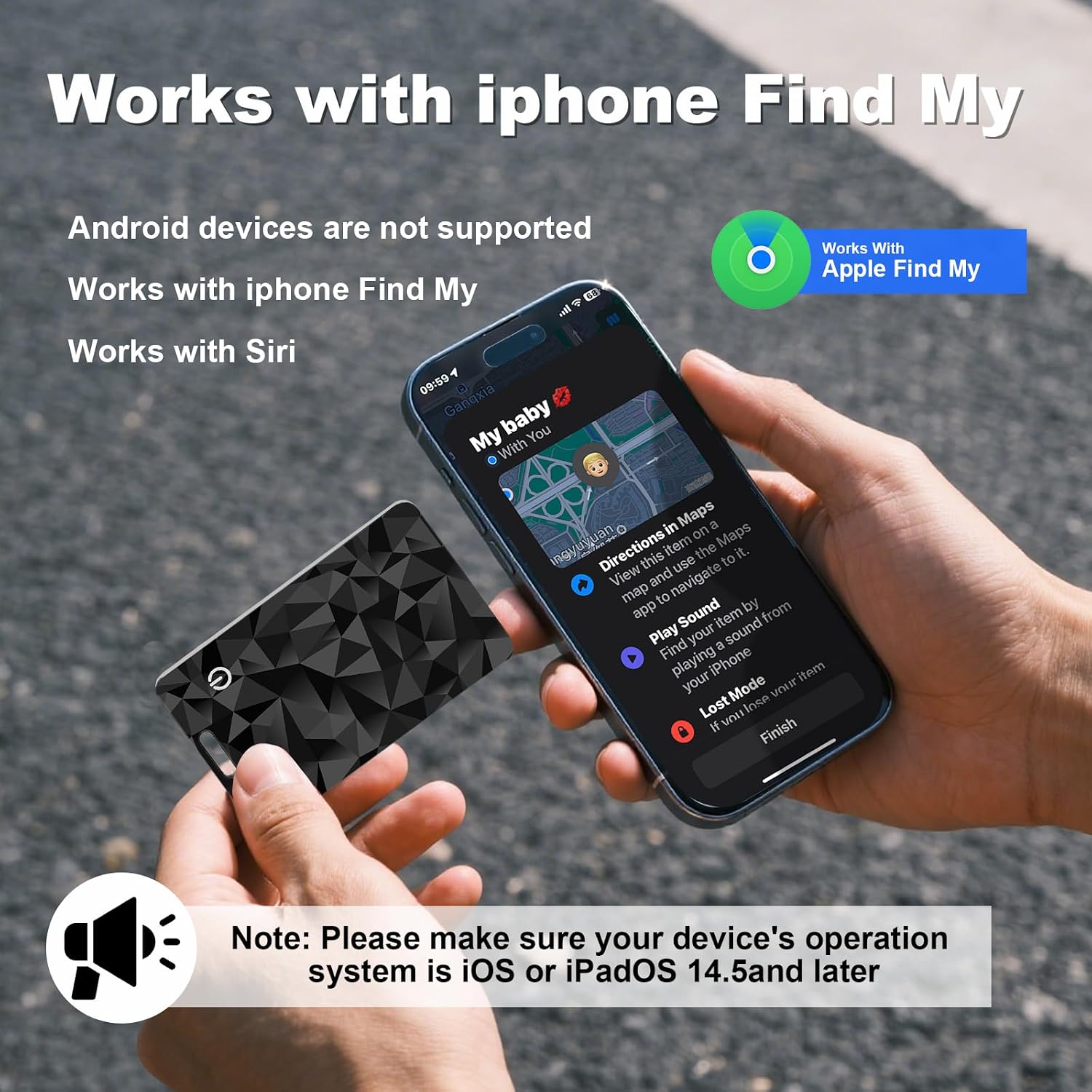 Wallet Tracker Card, Slim Rechargeable Bluetooth Item Locator, Smart Finder Compatible with Apple Find My for Wallet, Luggage, Passport, IP68 Waterproof (iOS Only)(Diamond Black image 5