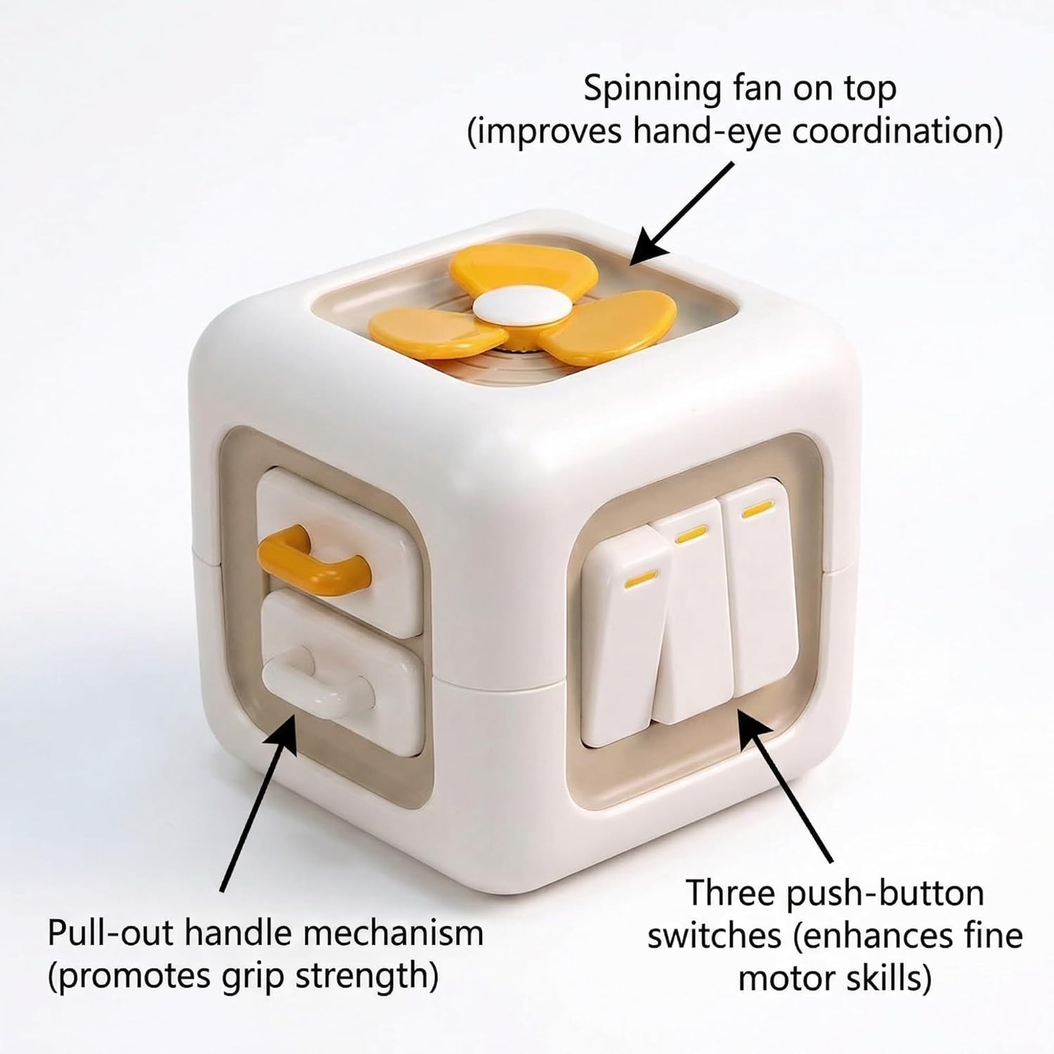 Activity Panel for Seniors with Spinning Fan, Push-Button Switches, and Pull-Out 111le, Wooden Fidget Board for Fine Motor Skills, Thoughtful Gift for Mom and Dad